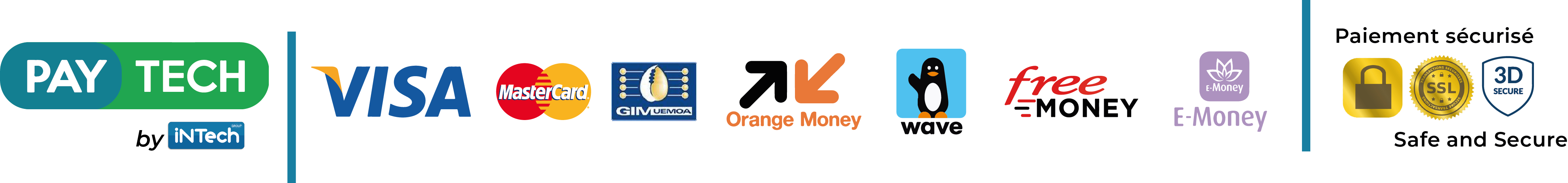 Paiement avec Orange Money, Wave, Visa, etc